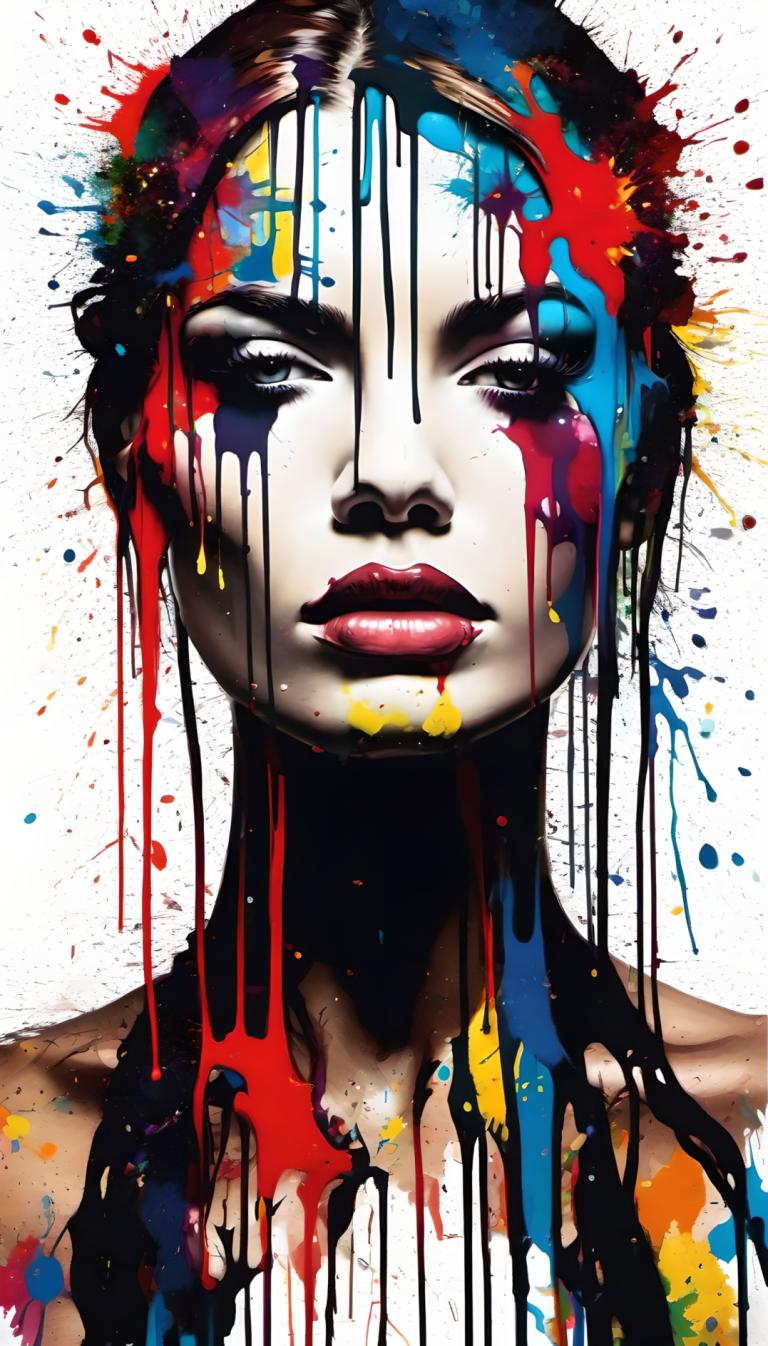 Spray Painting,Spray Painting, People, woman, solo, paint splatter, 1girl, paint, lips, makeup