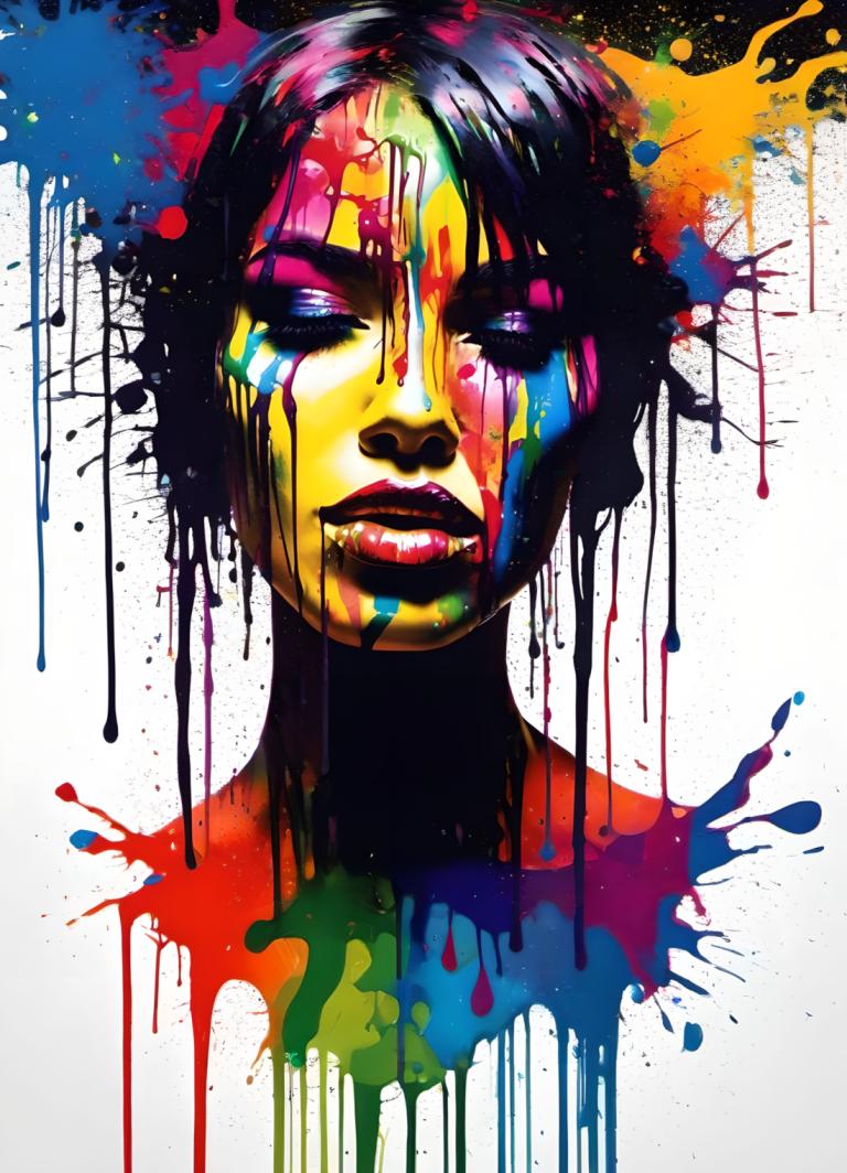 Spray Painting,Spray Painting, People, woman, solo, paint splatter, 1girl, portrait, short hair, colorful