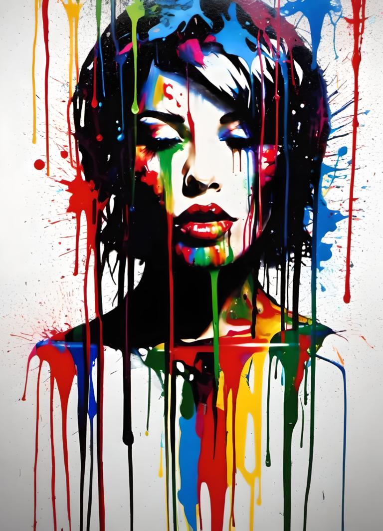 Spray Painting,Spray Painting, People, woman, solo, abstract, paint splatter, 1girl, black hair, paint