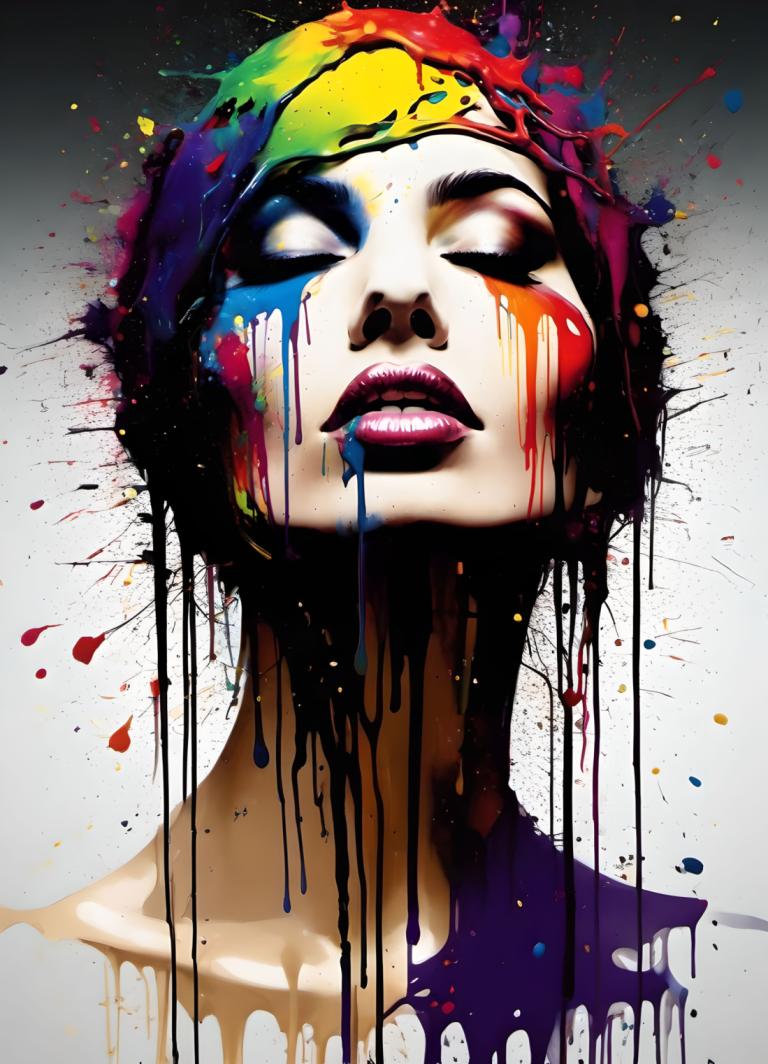 Spray Painting,Spray Painting, People, woman, paint splatter, solo, 1girl, paint, makeup, lipstick, portrait