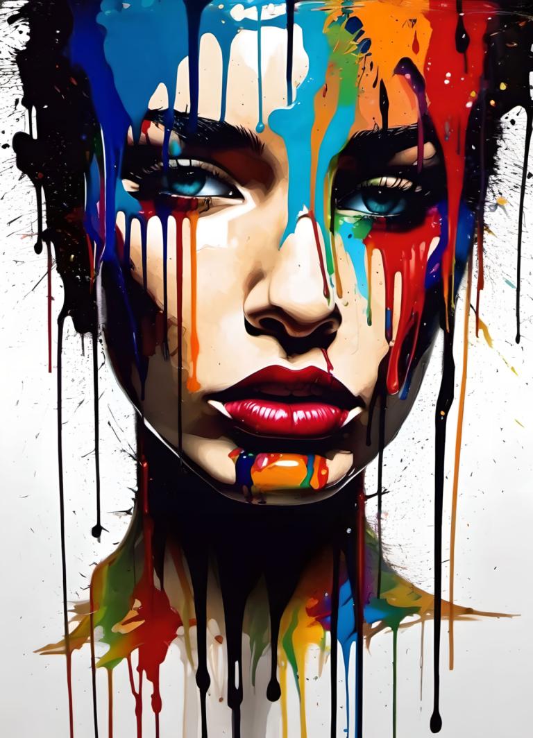 Spray Painting,Spray Painting, People, woman, solo, makeup, paint splatter, blue eyes, lipstick