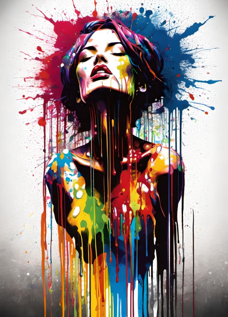 Spray Painting,Spray Painting, People, woman, 1girl, solo, paint splatter, paint, upper body, closed eyes