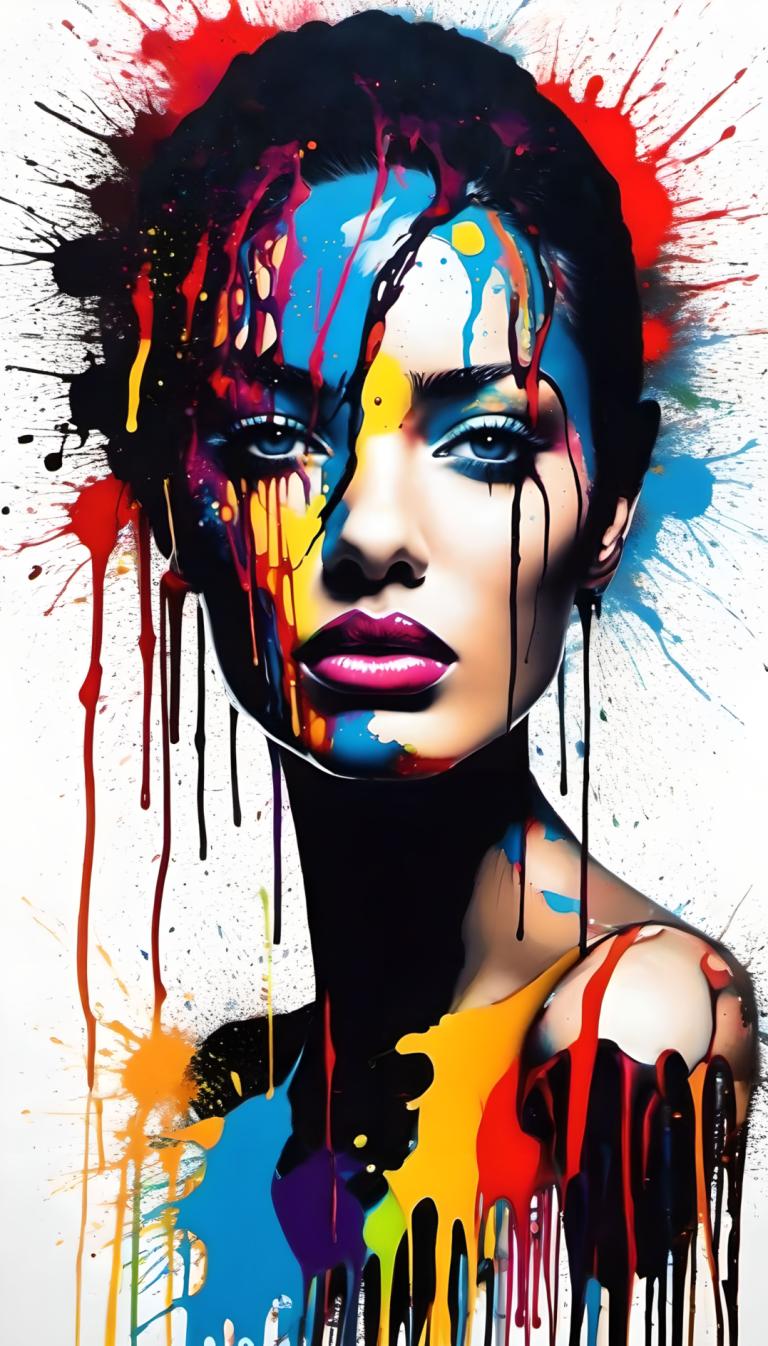 Spray Painting,Spray Painting, People, woman, solo, 1girl, paint splatter, makeup, blue eyes, paint, lipstick