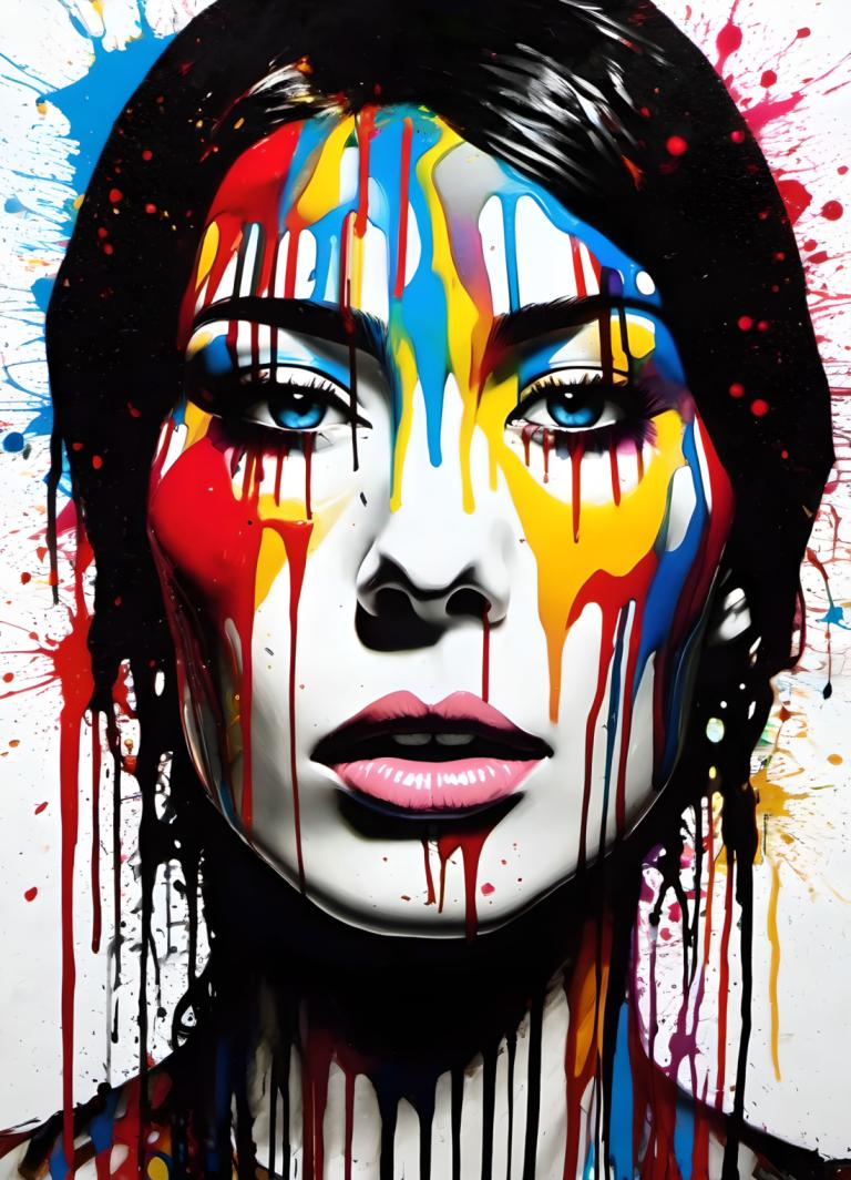 Spray Painting,Spray Painting, People, woman, paint splatter, solo, 1girl, paint, black hair