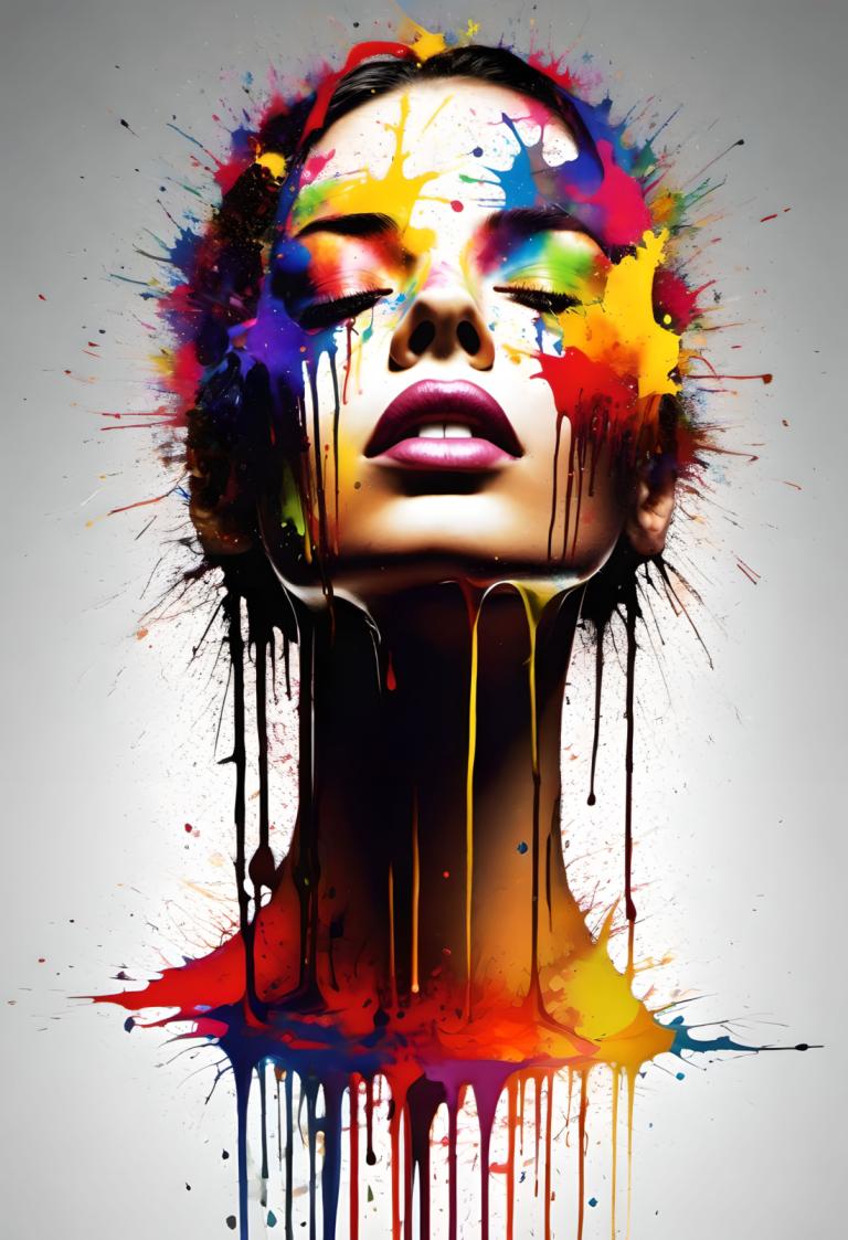 Spray Painting,Spray Painting, People, woman, solo, paint splatter, 1girl, teeth, paint, makeup, gradient