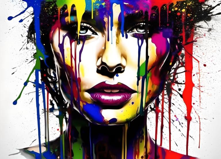 Spray Painting,Spray Painting, People, woman, solo, paint splatter, makeup, lipstick, male focus, paint, 1boy