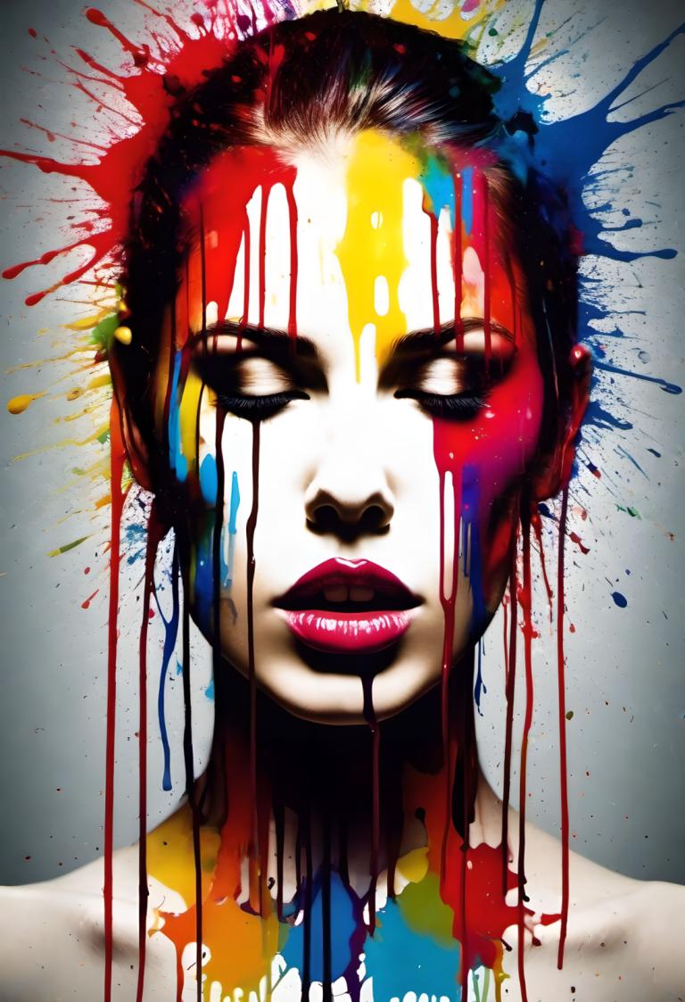 Spray Painting,Spray Painting, People, woman, solo, 1girl, paint splatter, makeup, red lips, lipstick, lips