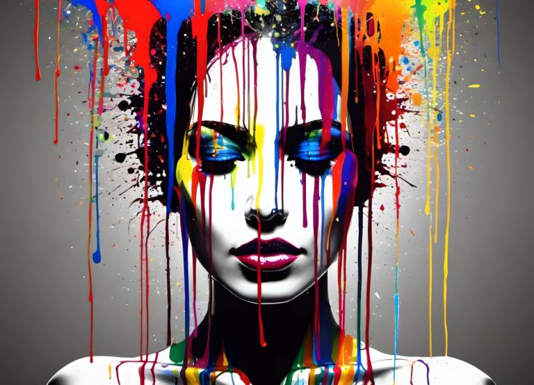 Spray Painting,Spray Painting, People, woman, solo, paint splatter, 1girl, blue eyes, looking at viewer