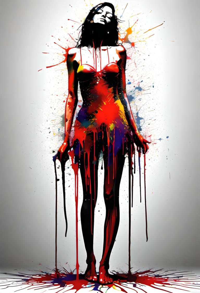 Spray Painting,Spray Painting, People, woman, 1girl, solo, nude, blood, breasts, dripping, standing