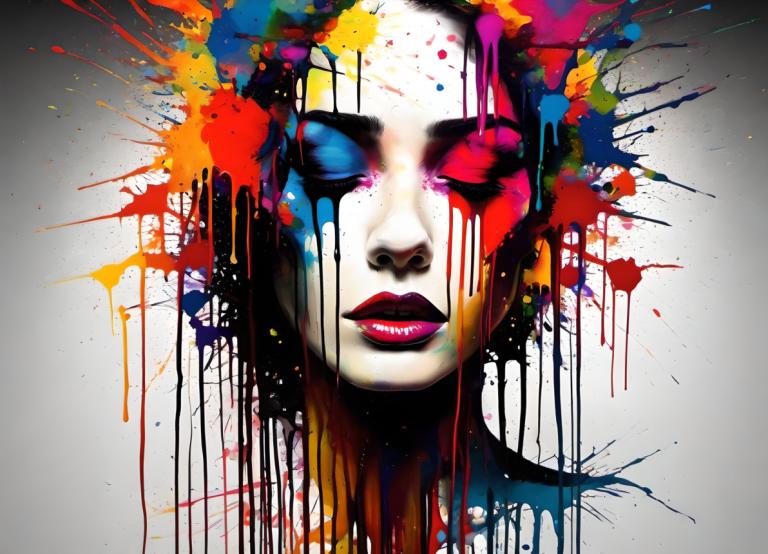 Spray Painting,Spray Painting, People, woman, paint splatter, solo, 1girl, colorful, paint, makeup, smile