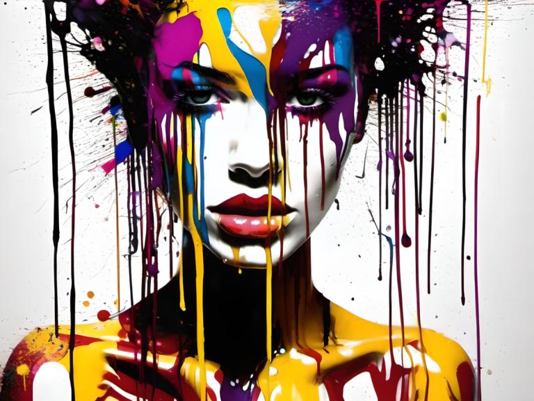 Spray Painting,Spray Painting, People, woman, solo, paint splatter, lips, makeup, 1girl, looking at viewer