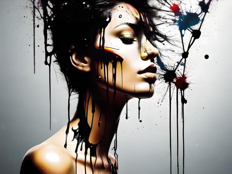 Spray Painting,Spray Painting, People, woman, solo, male focus, black hair, 1boy, paint splatter, lips