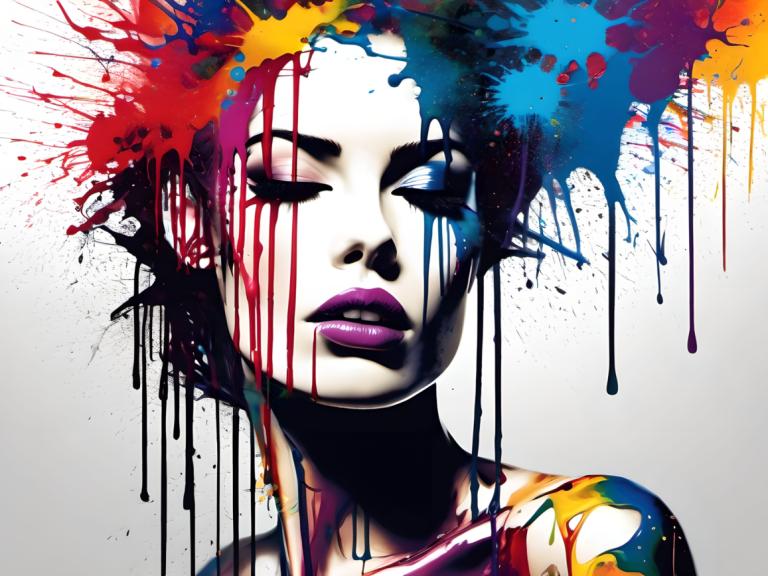 Spray Painting,Spray Painting, People, woman, paint splatter, 1girl, solo, paint, purple lips, makeup