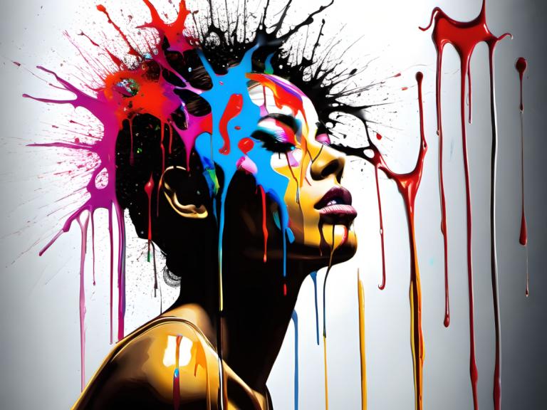 Spray Painting,Spray Painting, People, woman, solo, paint splatter, paint, male focus, dripping, makeup