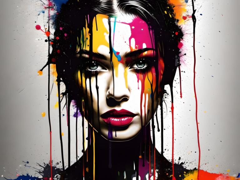 Spray Painting,Spray Painting, People, woman, solo, 1girl, paint splatter, makeup, paint, looking at viewer