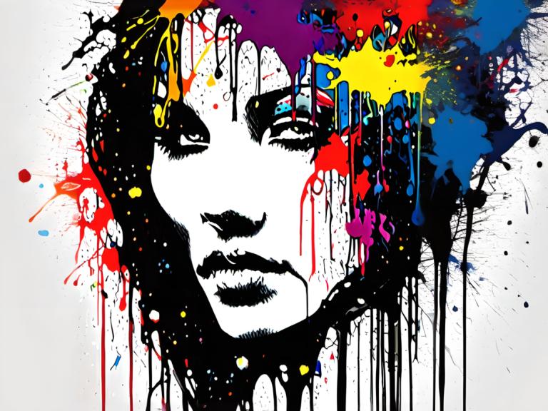 Spray Painting,Spray Painting, People, woman, abstract, solo, paint splatter, colorful, facial hair, 1girl