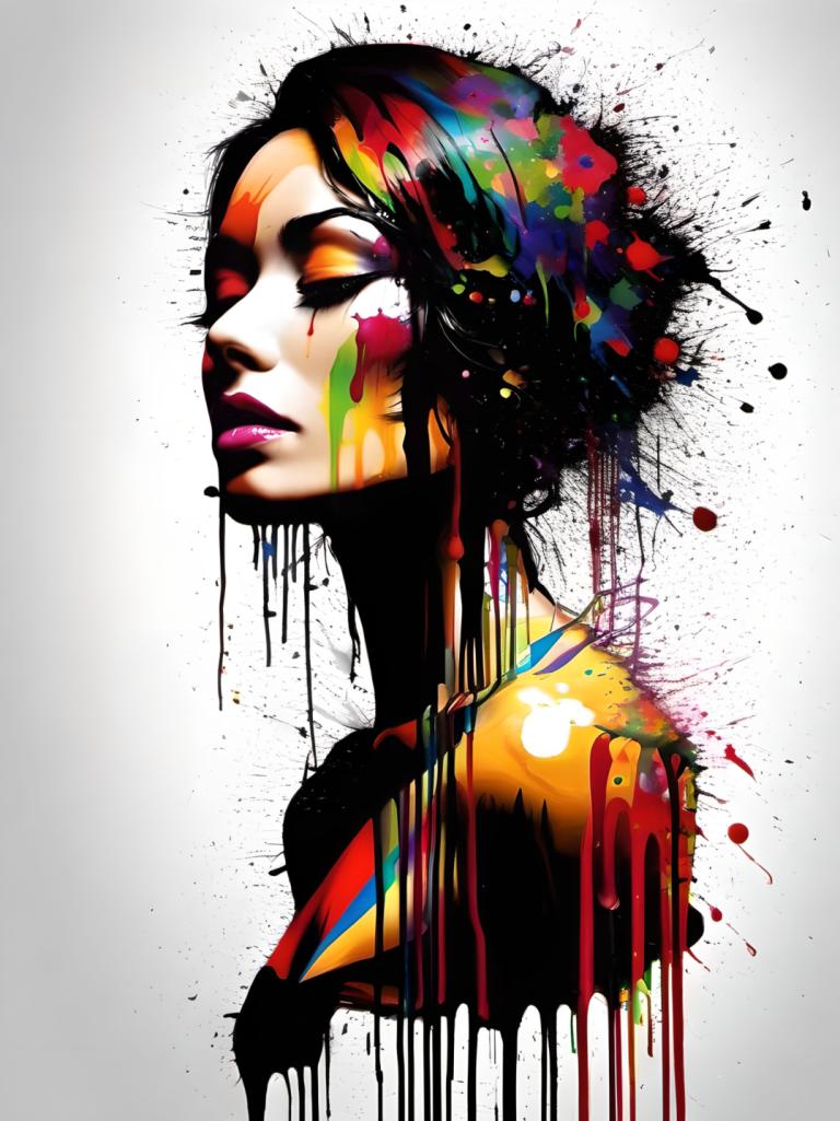 Spray Painting,Spray Painting, People, woman, 1girl, solo, paint splatter, colorful, makeup, lips, paint