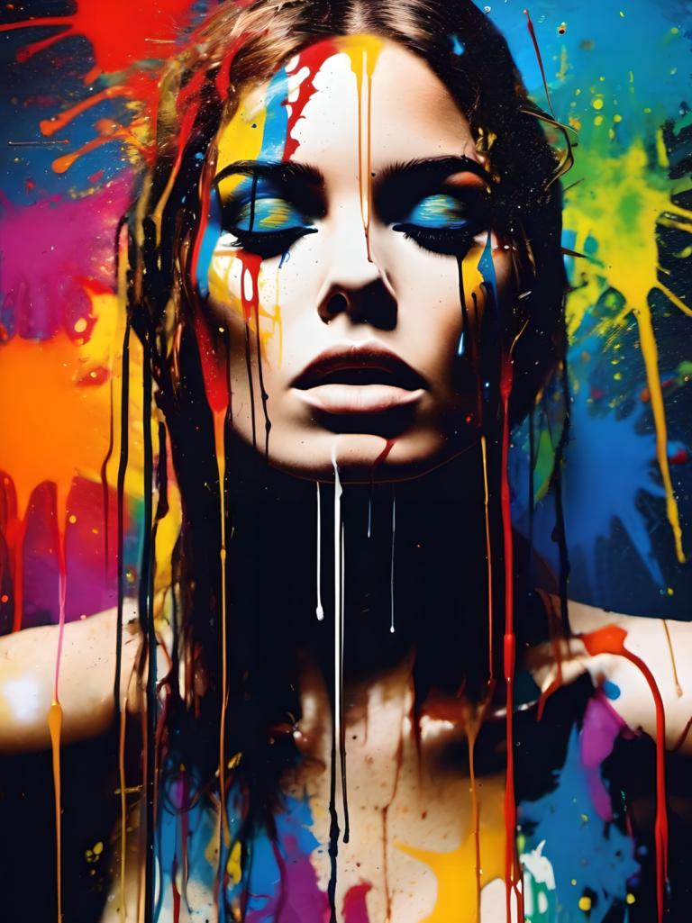 Spray Painting,Spray Painting, People, woman, 1girl, solo, paint splatter, paint, blue eyes, black hair