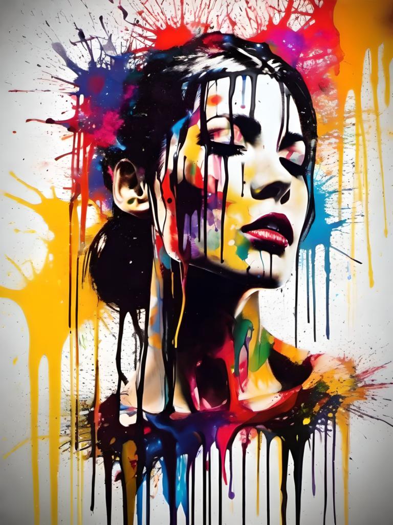 Spray Painting,Spray Painting, People, woman, solo, paint splatter, abstract, colorful, paint, 1girl