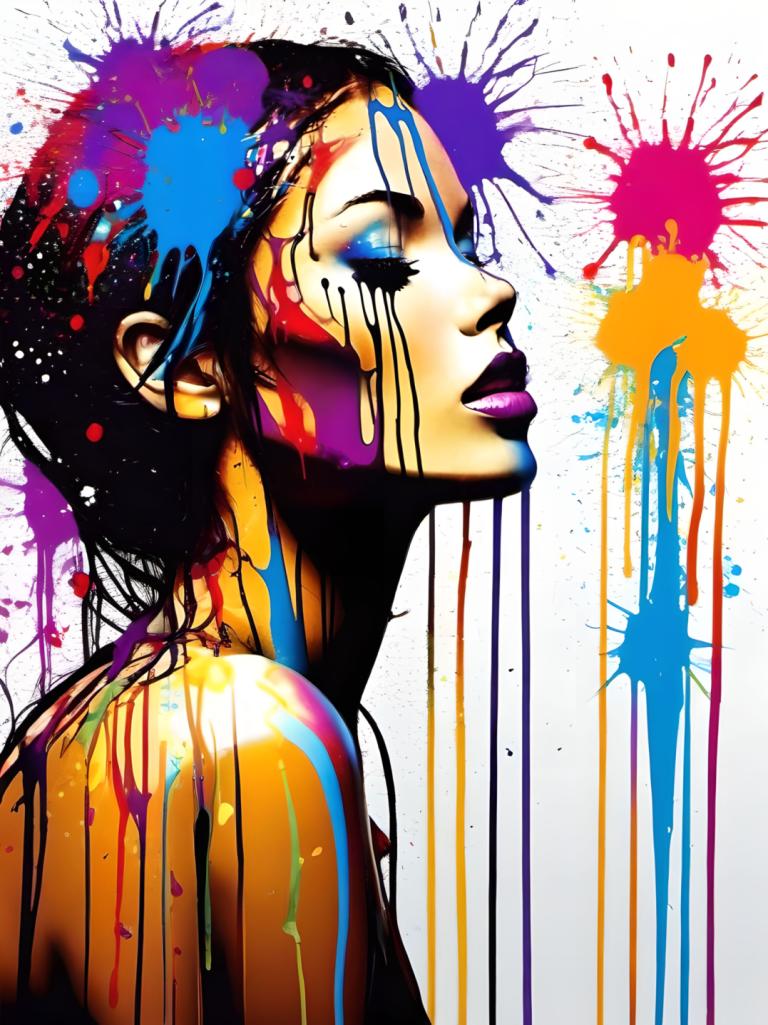 Spray Painting,Spray Painting, People, woman, 1girl, solo, paint splatter, paint, lipstick, purple lips