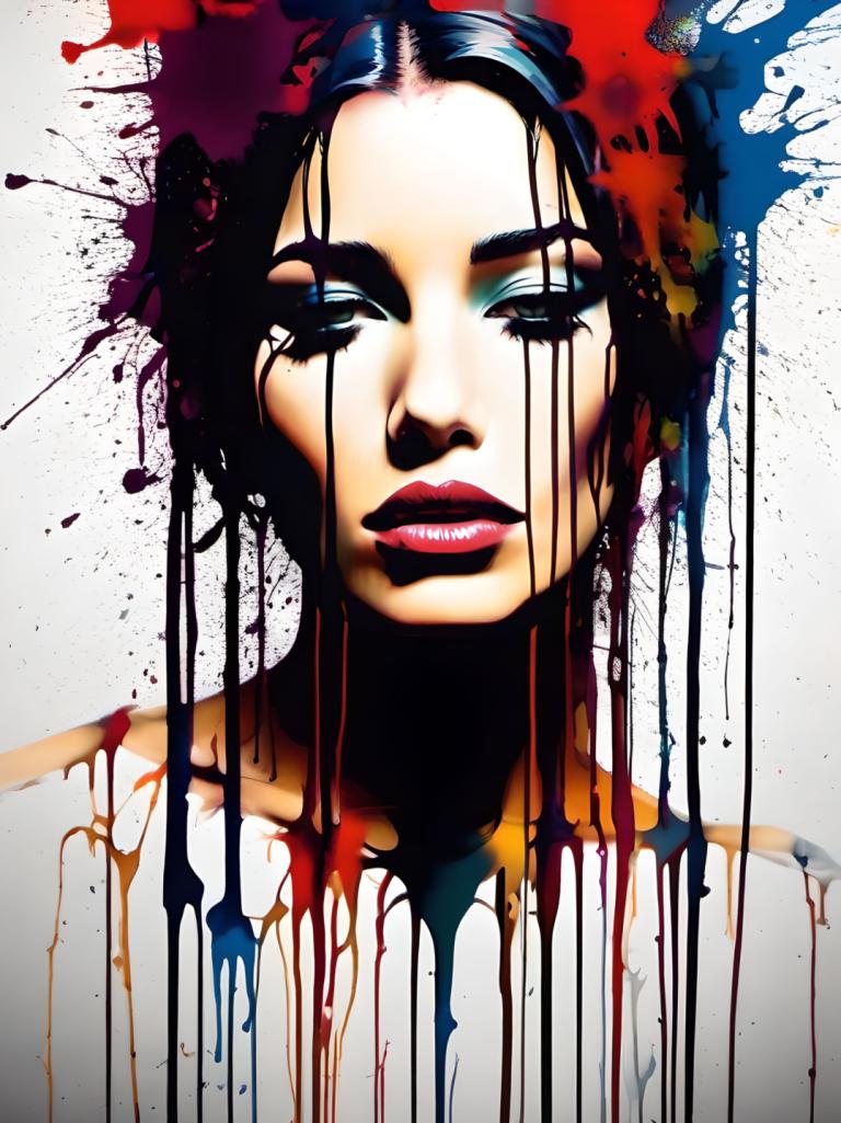 Spray Painting,Spray Painting, People, woman, solo, 1girl, paint splatter, makeup, portrait