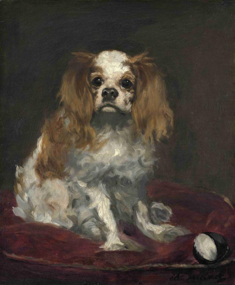 A King Charles Spaniel,Edouard Manet,Oil Painting,Oil Painting, no humans, dog, pokemon (creature), sitting