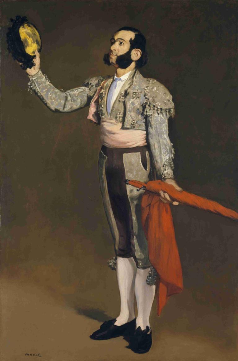 A Matador,Edouard Manet,Oil Painting,Oil Painting, 1boy, male focus, solo, facial hair, black hair, beard