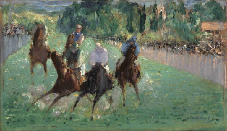 At the Races,Edouard Manet,Oil Painting,Oil Painting, horse, outdoors, riding, horseback riding