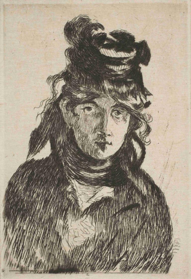 Berthe Morisot,Edouard Manet,Copperplate Etching,Copperplate Etching, solo, monochrome, traditional media