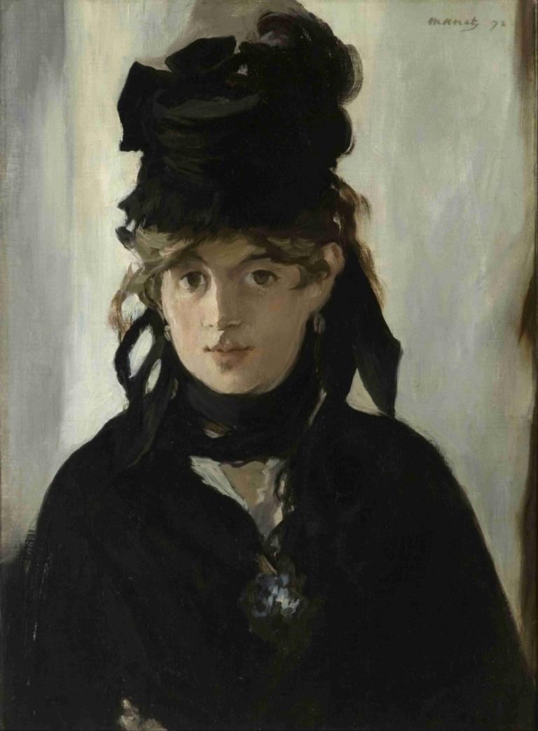 Berthe Morisot With A Bouquet Of Violets,Edouard Manet,Oil Painting,Oil Painting, solo, 1girl, upper body