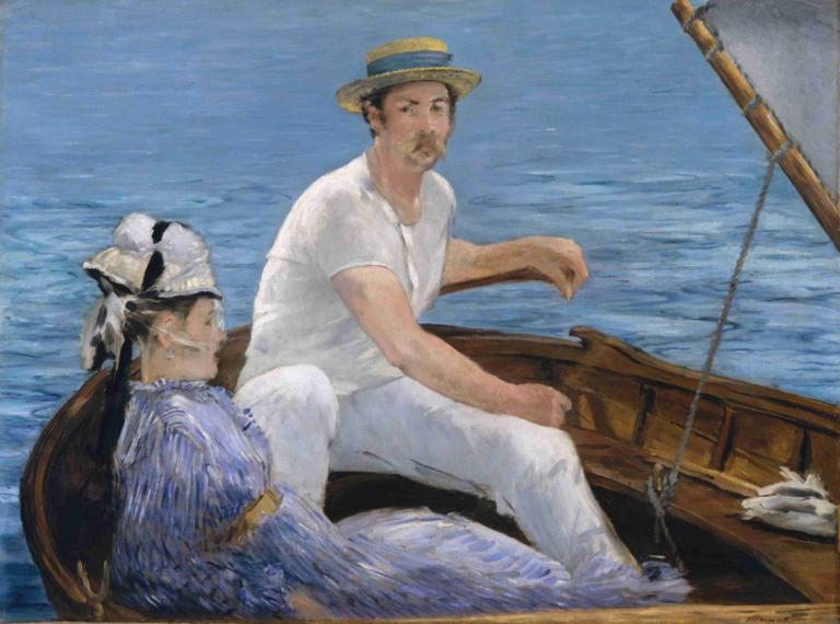 Boating,Edouard Manet,Oil Painting,Oil Painting, watercraft, boat, fine art parody, hat, facial hair