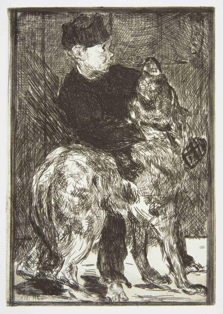 Boy and Dog,Deček in pes,Edouard Manet,Bakrorez Jedkanica,Bakrorez Jedkanica, enobarvno, moški fokus, 1 fant