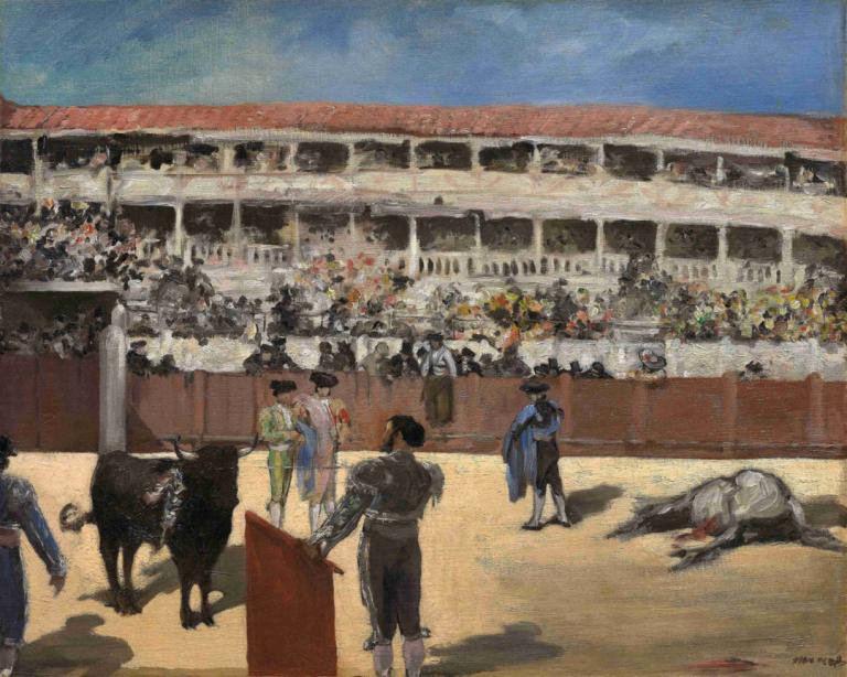 Bullfight,Stierkampf,Edouard Manet,Ölgemälde,Ölgemälde, mehrere Jungen, Hut, draußen, traditionelle Medien