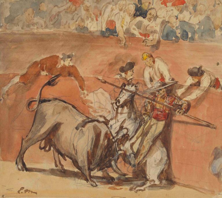 Bullfight,Edouard Manet,Oil Painting,Oil Painting, horse, weapon, horseback riding, traditional media