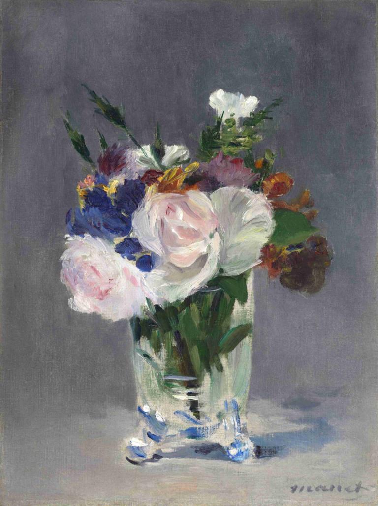 Flowers in a Crystal Vase,Bloemen in een kristallen vaas,Edouard Manet,Olieverf,Olieverf, bloem, geen mensen