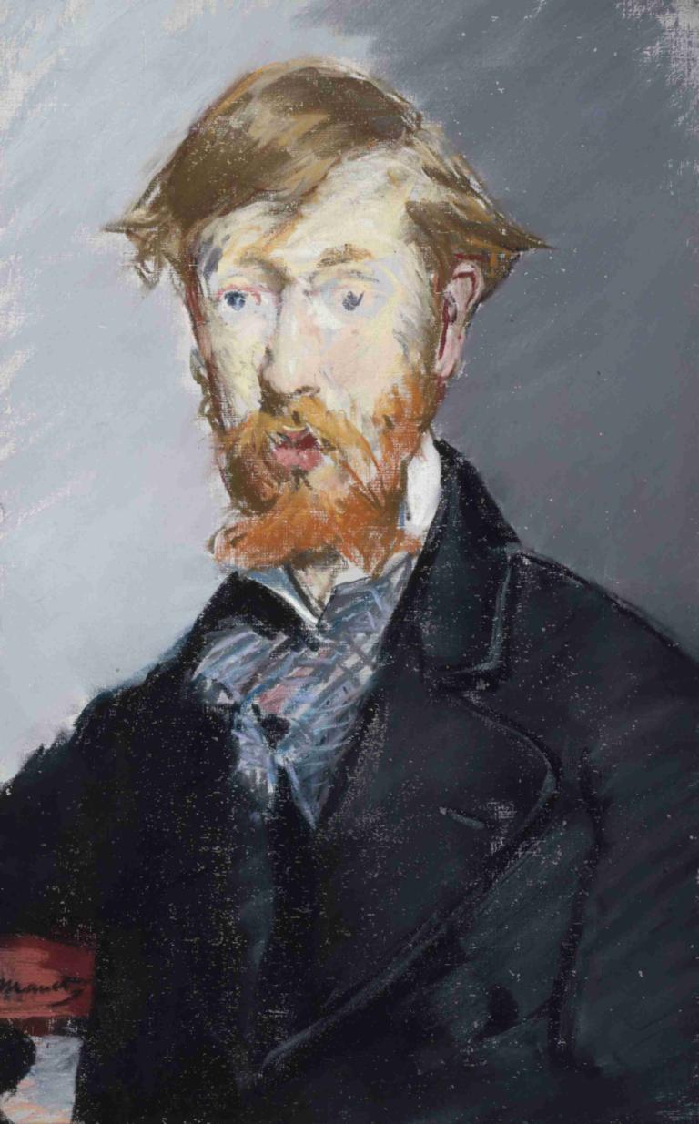 George Moore (1852–1933),喬治·摩爾（1852—1933）,Edouard Manet,油畫,油畫, 1男孩, 男性焦點, 獨奏, 鬍子, 鬍子, 藍眼睛, 鬍鬚, 金髮, 上半身, 正式的