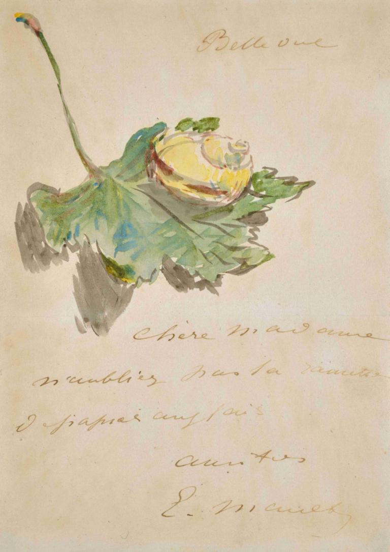 Letter Decorated with a Snail on a Leaf,Brief versierd met een slak op een blad,Edouard Manet,Pastelkleur