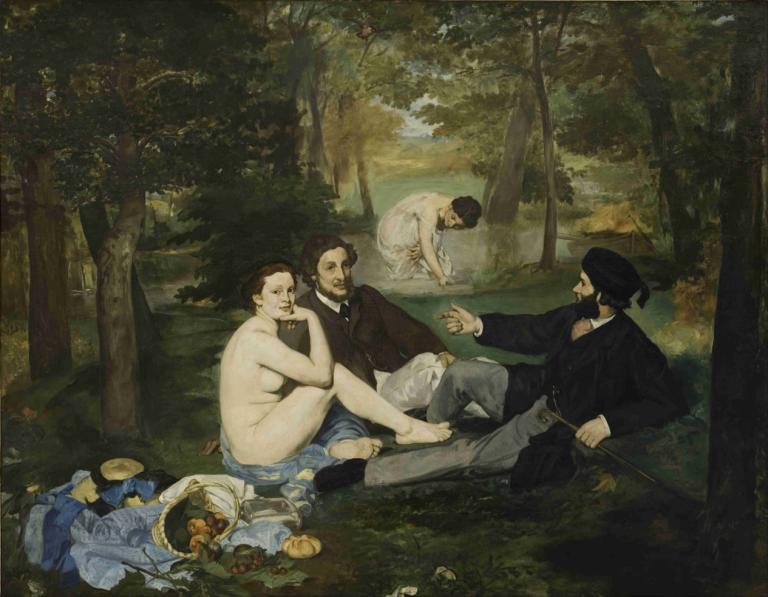 Luncheon On The Grass,Mittagessen auf der Wiese,Edouard Manet,Ölgemälde,Ölgemälde, Kunstparodie, nackt, Natur