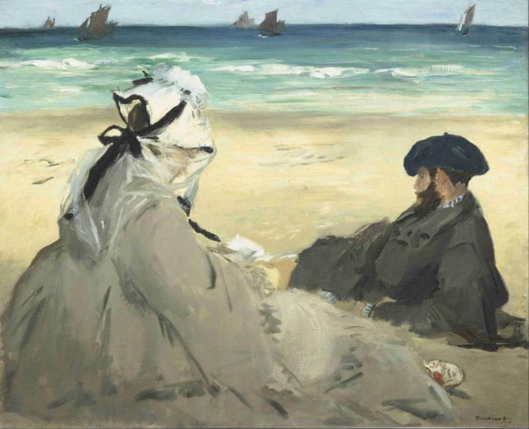 On The Beach,Op het strand,Edouard Manet,Olieverf,Olieverf, baard, buitenshuis, gezichtshaar, waterscooters