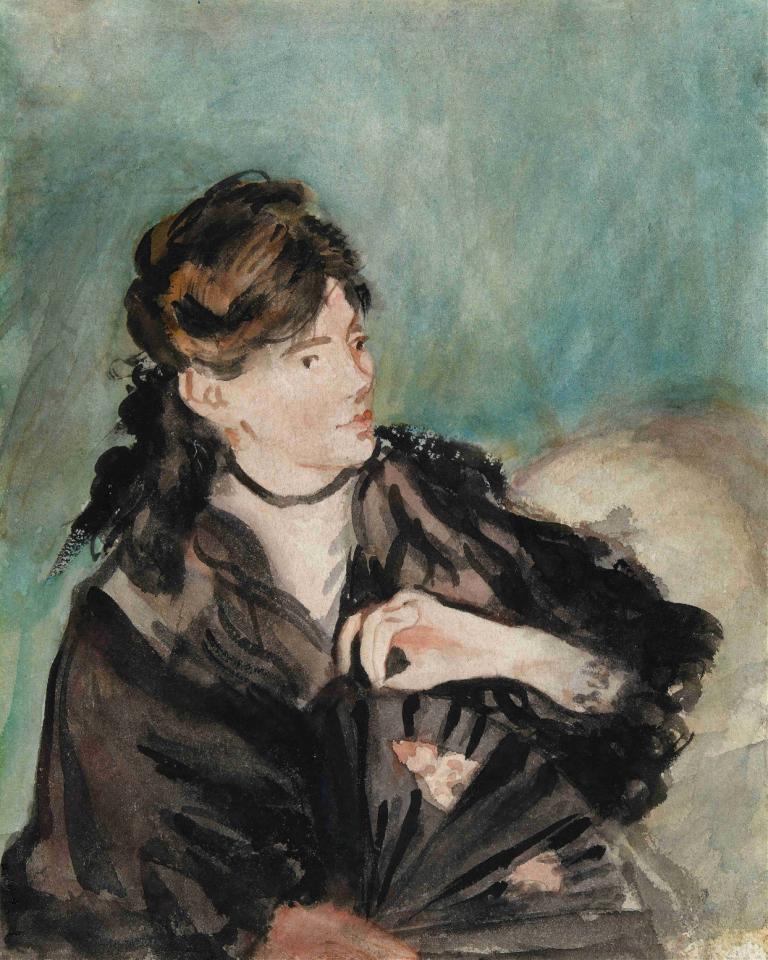 Portrait of Berthe Morisot with a Fan,Portret van Berthe Morisot met een waaier,Edouard Manet,Olieverf