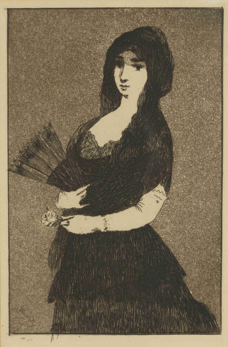 Spanish Woman,Ισπανίδα γυναίκα,Edouard Manet,Χαλκογραφία,Χαλκογραφία, 1 κορίτσι, μονοφωνία, μονόχρωμος