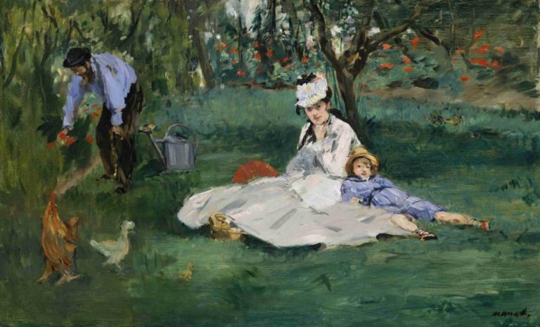 The Monet Family in Their Garden at Argenteuil,Familien Monet i deres have i Argenteuil,Edouard Manet