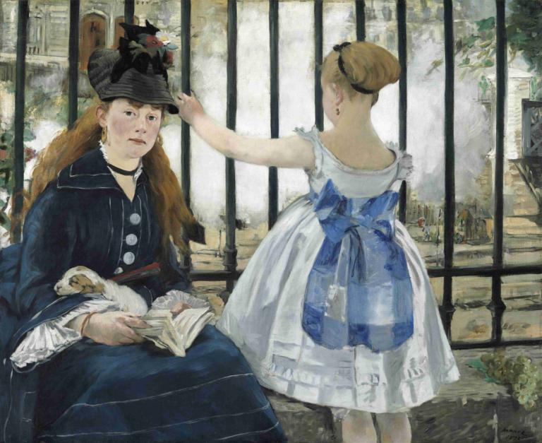 The Railway,Jernbanen,Edouard Manet,Oliemaleri,Oliemaleri, 2 piger, flere piger, kjole, Bestil, hat, øreringe