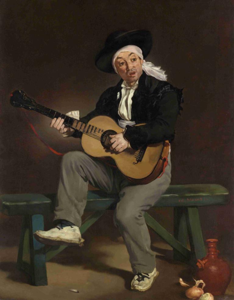 The Spanish Singer,Den spanske sangerinde,Edouard Manet,Oliemaleri,Oliemaleri, instrument, solo, 1 dreng, hat