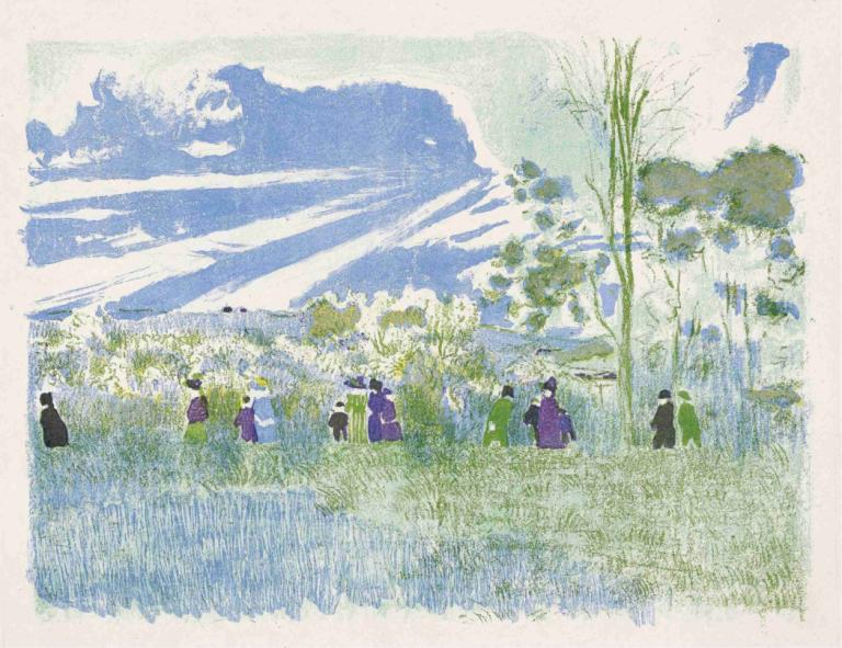 Across the Fields, plate three from Landscapes and Interiors,Edouard Vuillard,Tempera,Tempera, tree, outdoors