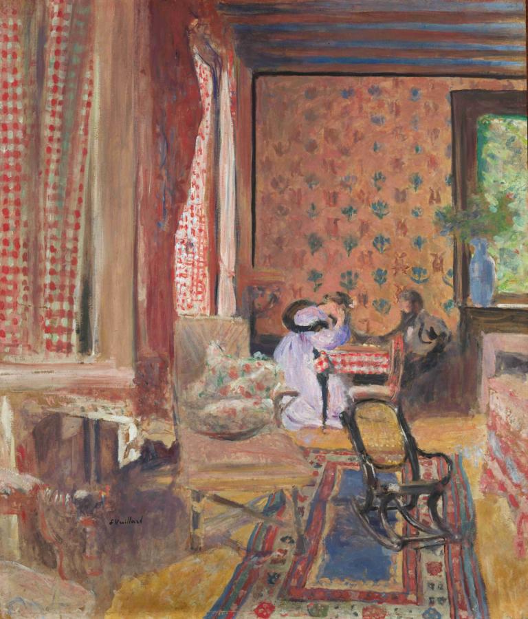 At the Board Game,Bij het bordspel,Edouard Vuillard,Olieverf,Olieverf, 1meisje, patchoeli kennis, solo