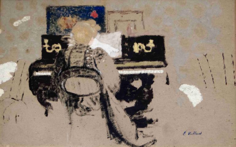 At the Piano,Edouard Vuillard,Tempera,Tempera, solo, 1boy, male focus, painting (object)