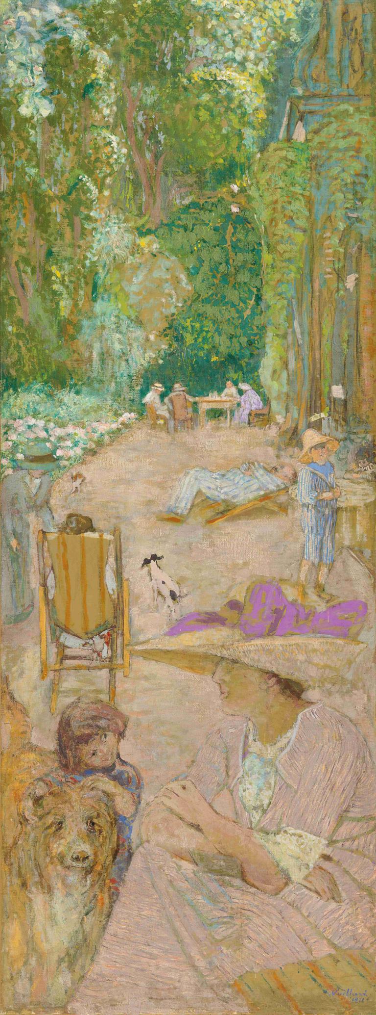 Aux Pavillons À Cricqueboeuf. Devant La Maison,Edouard Vuillard,Tempera,Tempera, multiple boys, tree, lying