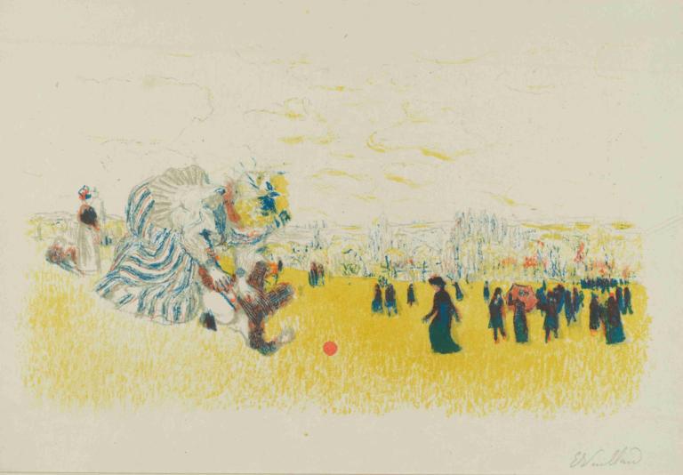 Children's Games,Edouard Vuillard,Tempera,Tempera, cloud, outdoors, sky, traditional media, multiple girls