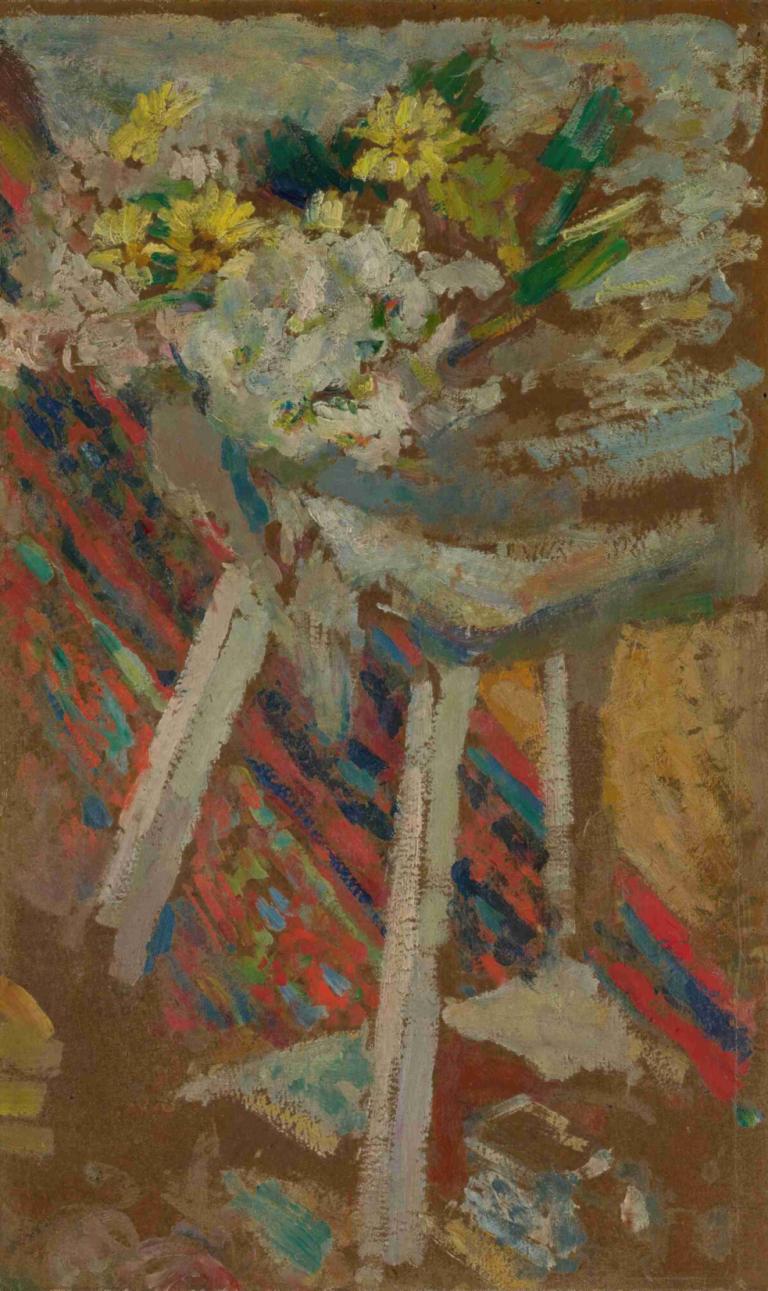 Flowers On A Stool,Edouard Vuillard,Oil Painting,Oil Painting, abstract, flower, solo, no humans